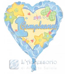 Palloncino in mylar 18 pollici 1°Compleanno celeste Cuore